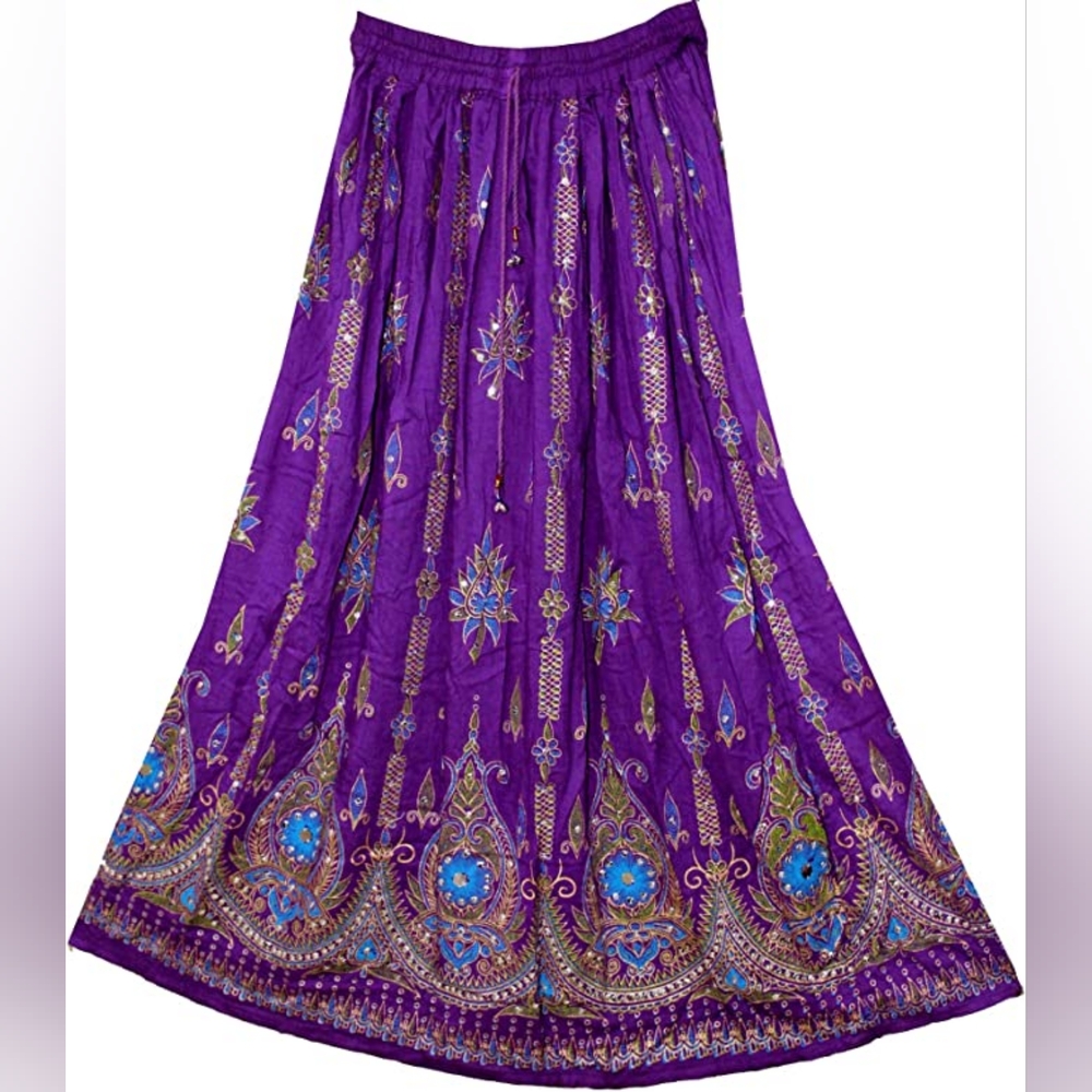 Exotic Purple Multicolor Embroidered Maxi Skirt
